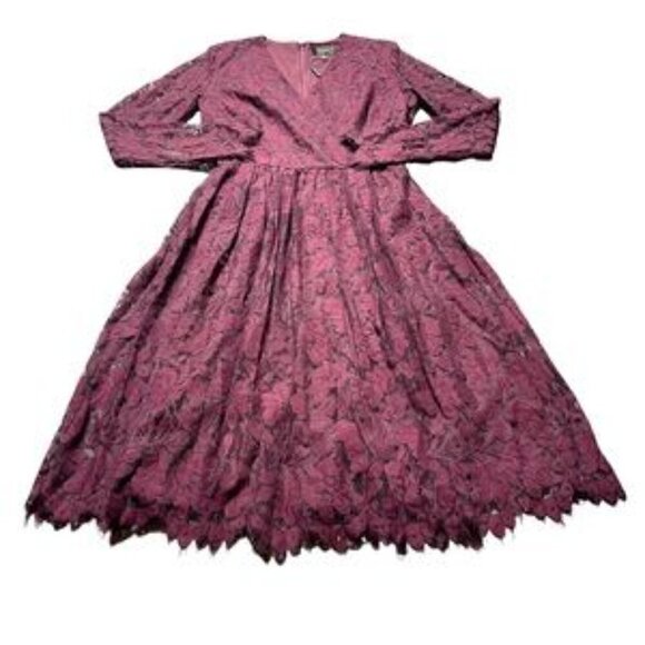 Alexia Admor Maroon Long Sleeve Lace Knee Length Dress S - Picture 4 of 9